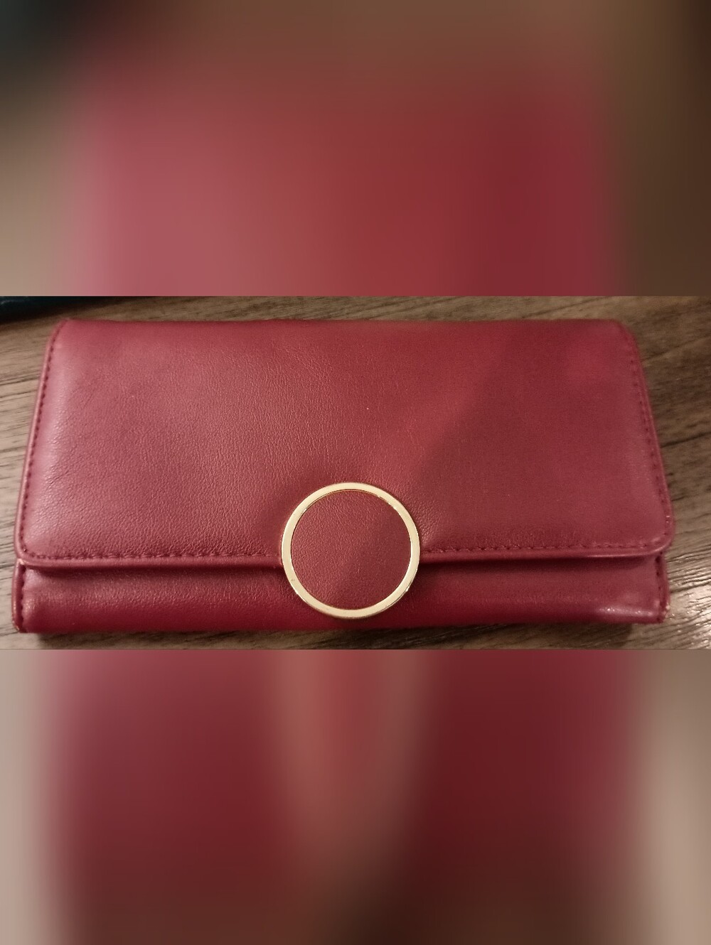Please Read Description! Classic Red Faux Leather Wallet Clutch with Gold Accent